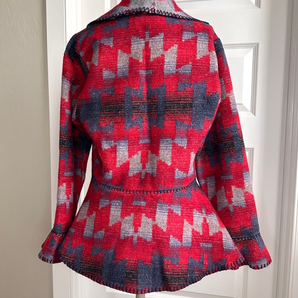 VTG Rhonda Stark Western Indian Blanket Jacket Womens Concho Flounce Aztec Wool - Picture 5 of 12